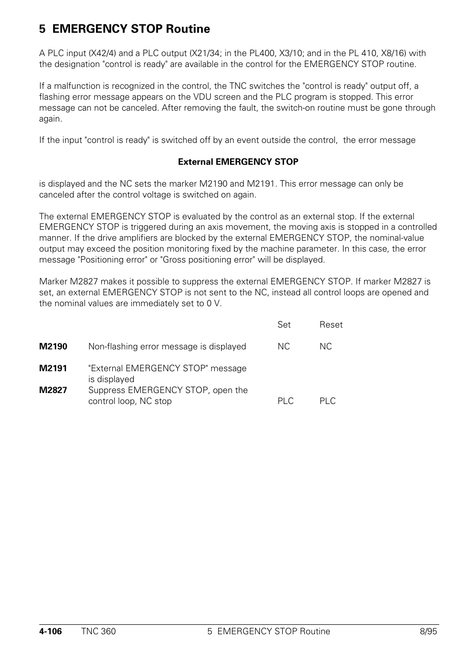 Emergency stop routine, 5 emergency stop routine | HEIDENHAIN TNC 335 Technical Manual User Manual | Page 203 / 581
