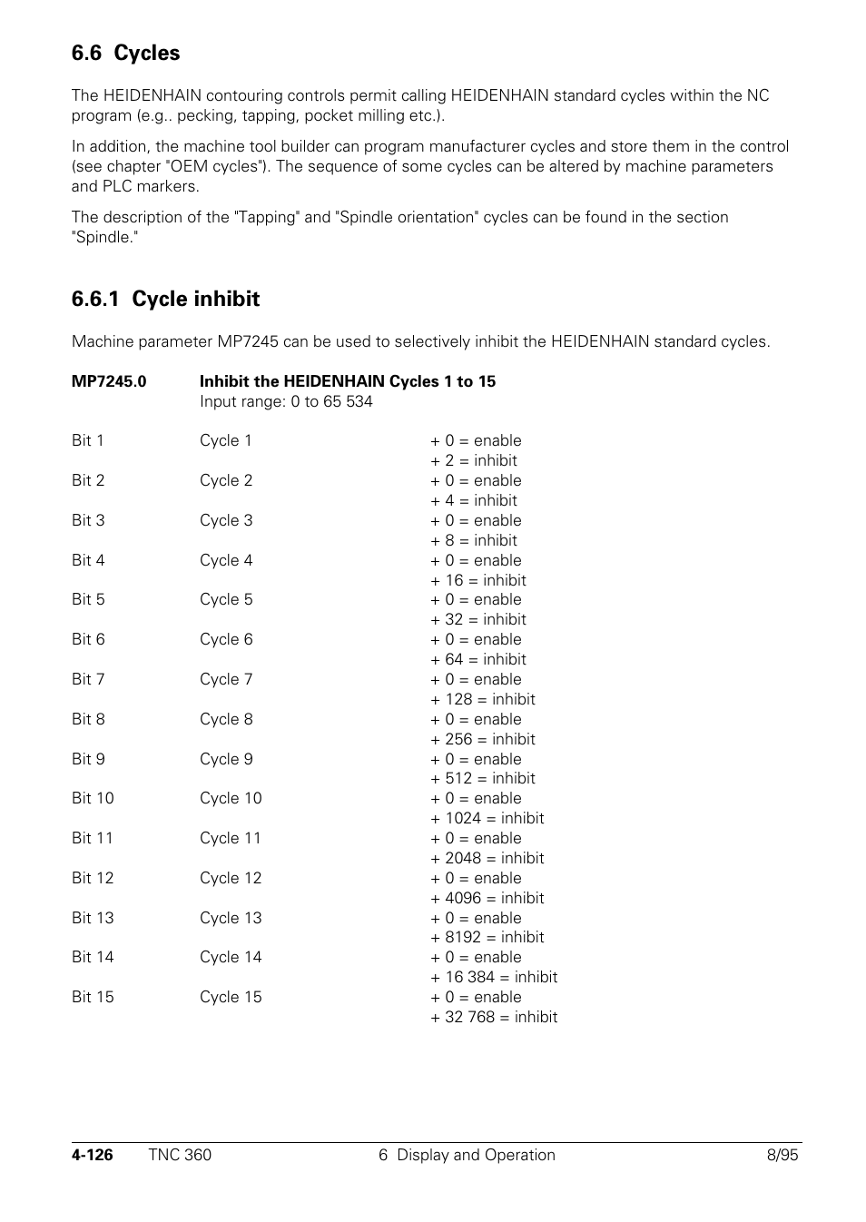 Cycles, 1 cycle inhibit, 6 cycles | HEIDENHAIN TNC 335 Technical Manual User Manual | Page 223 / 581