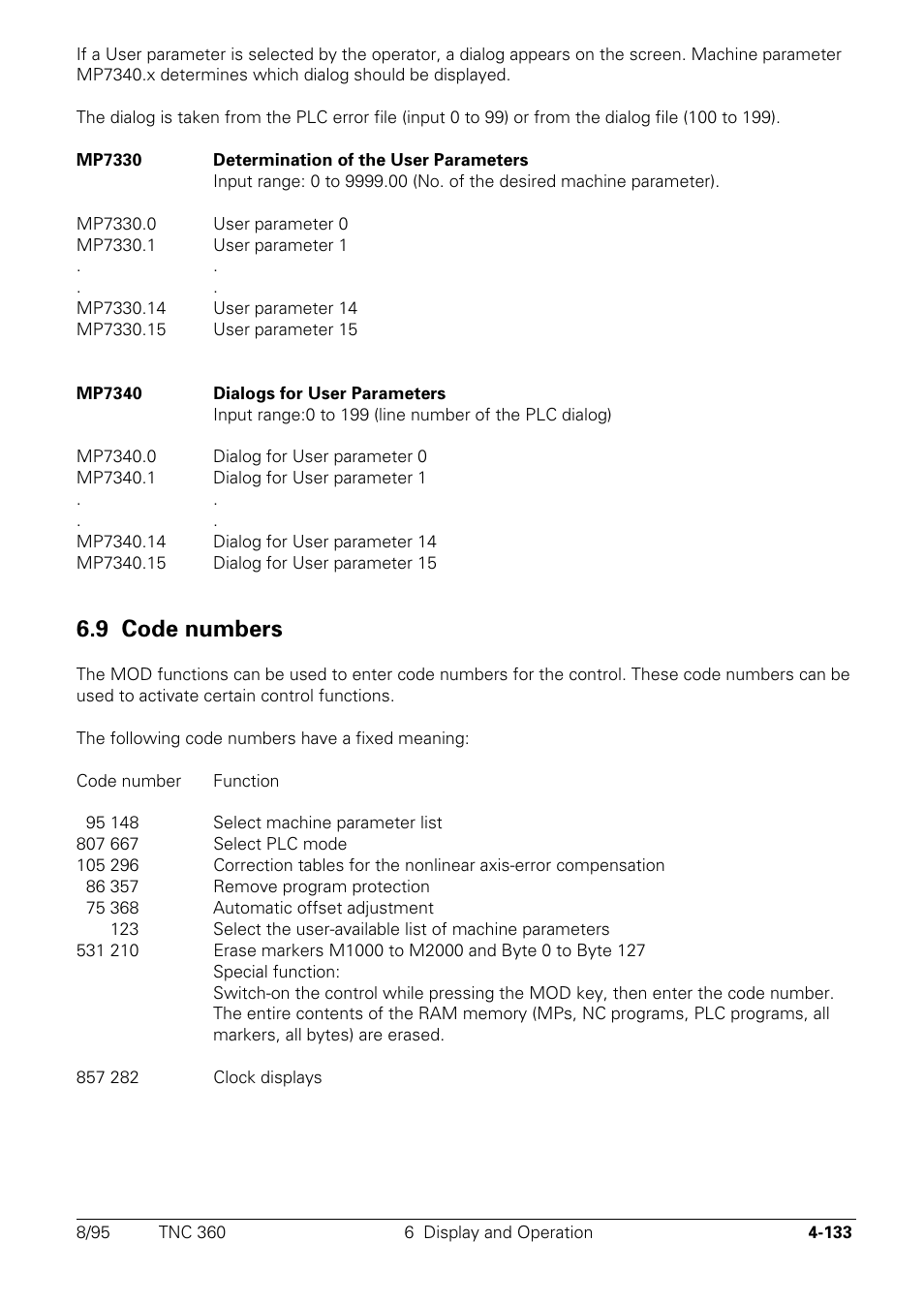 Code numbers, 9 code numbers | HEIDENHAIN TNC 335 Technical Manual User Manual | Page 230 / 581