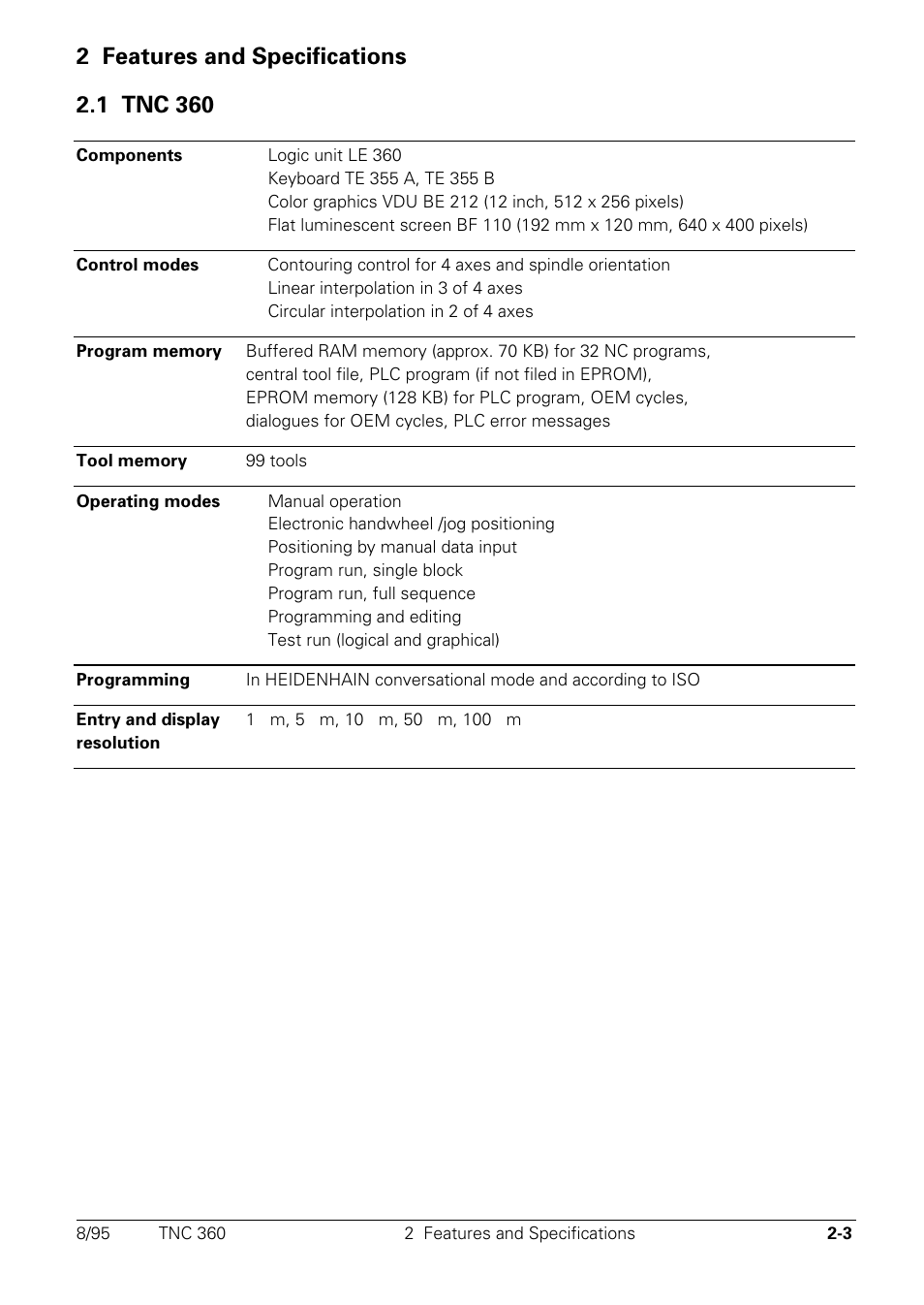 Features and specifications, Tnc 360 | HEIDENHAIN TNC 335 Technical Manual User Manual | Page 25 / 581