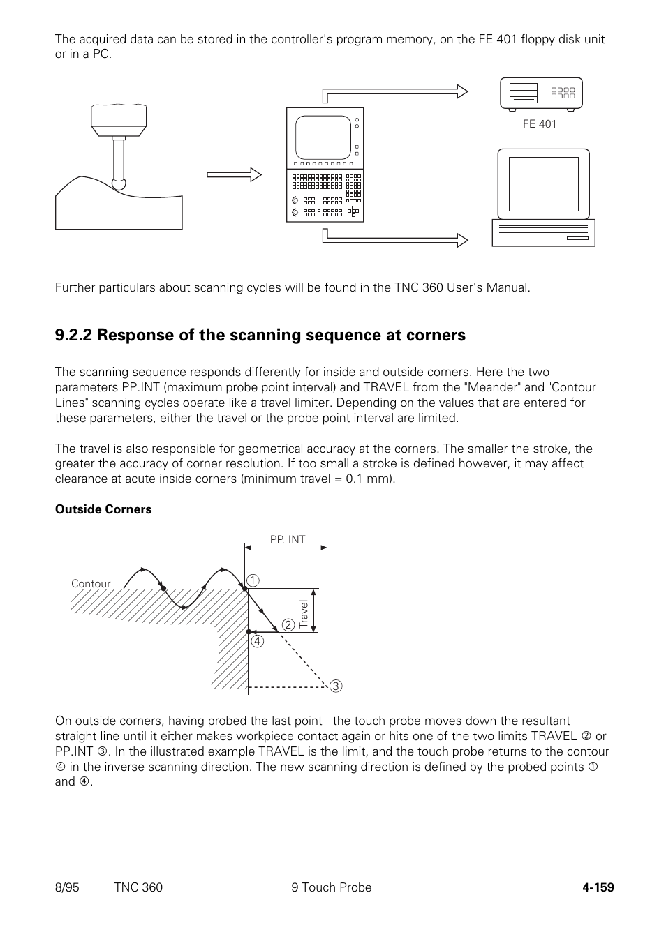 2 response of the scanning sequence at corners | HEIDENHAIN TNC 335 Technical Manual User Manual | Page 256 / 581