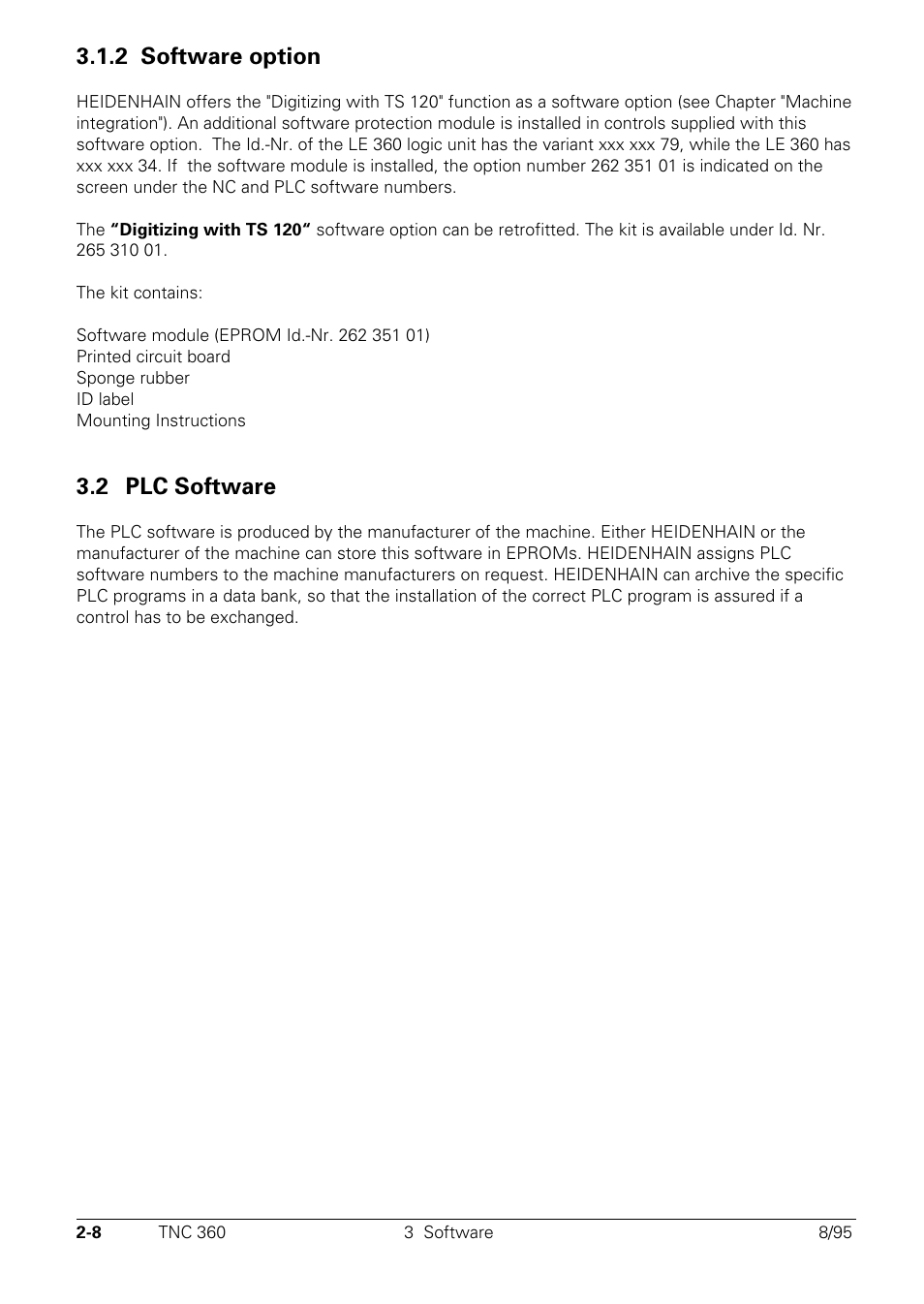 Software option, Plc software, 2 software option | 2 plc software | HEIDENHAIN TNC 335 Technical Manual User Manual | Page 30 / 581