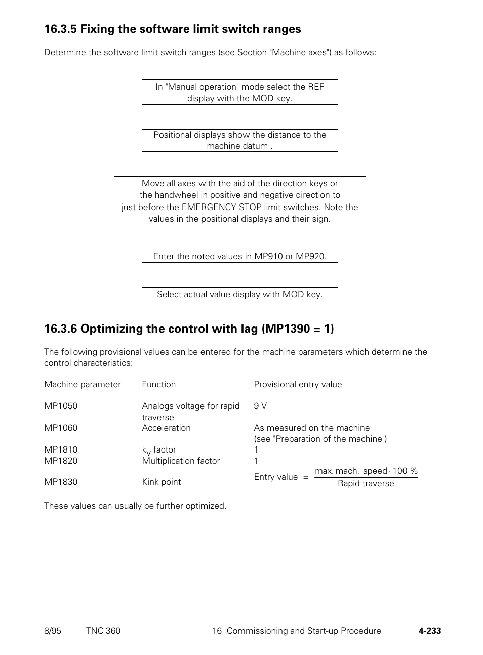 5 fixing the software limit switch ranges, 6 optimizing the control with lag (mp1390 = 1) | HEIDENHAIN TNC 335 Technical Manual User Manual | Page 330 / 581