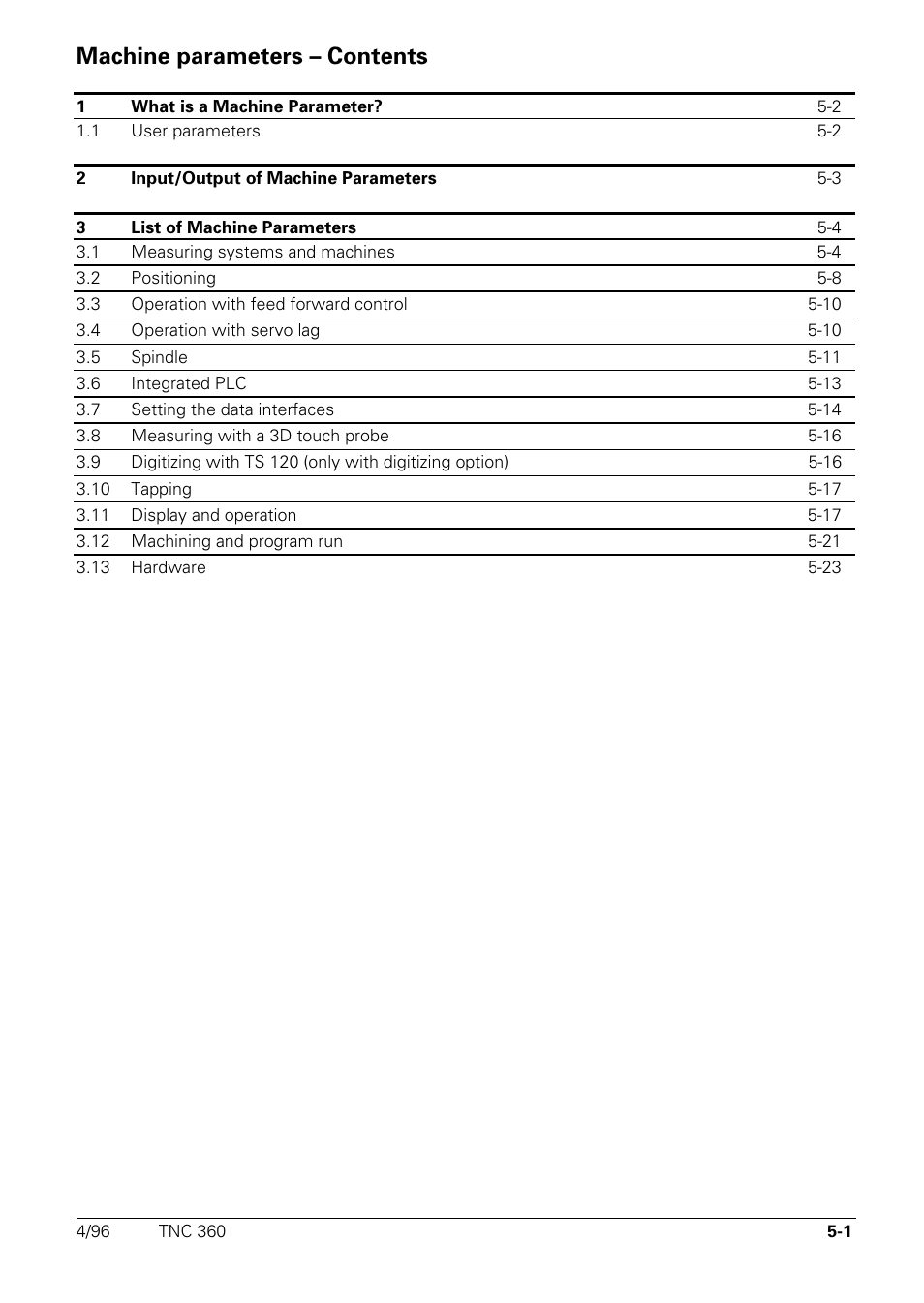 Machine parameters, Machine parameters – contents 5 | HEIDENHAIN TNC 335 Technical Manual User Manual | Page 345 / 581