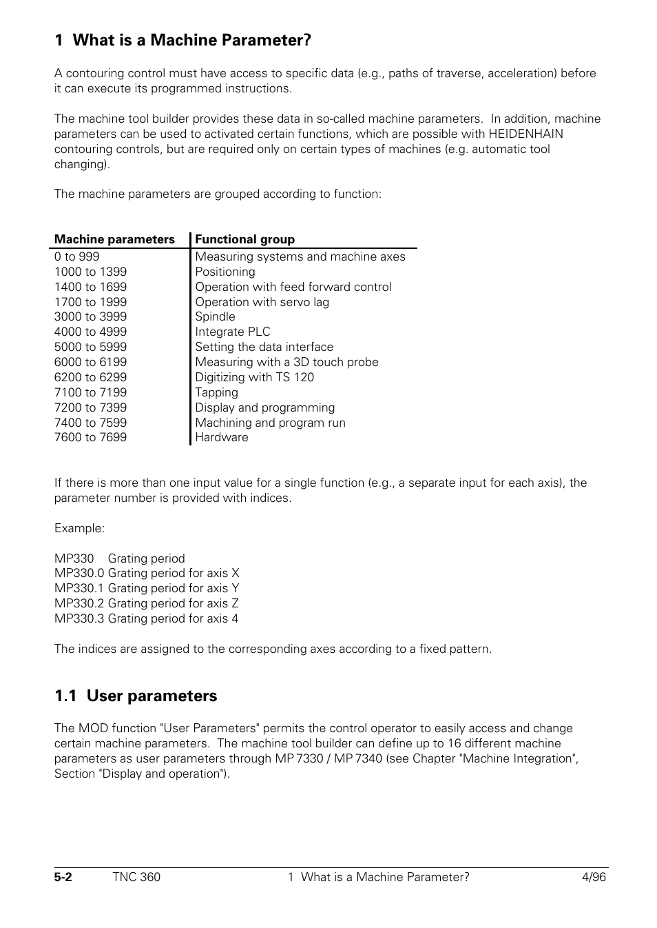 What is a machine parameter, User parameters, 1 what is a machine parameter | 1 user parameters | HEIDENHAIN TNC 335 Technical Manual User Manual | Page 346 / 581