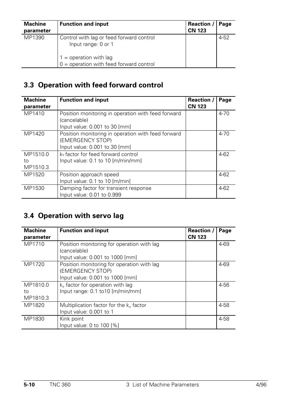Operation with feed forward control, Operation with servo lag, 3 operation with feed forward control | 4 operation with servo lag | HEIDENHAIN TNC 335 Technical Manual User Manual | Page 354 / 581