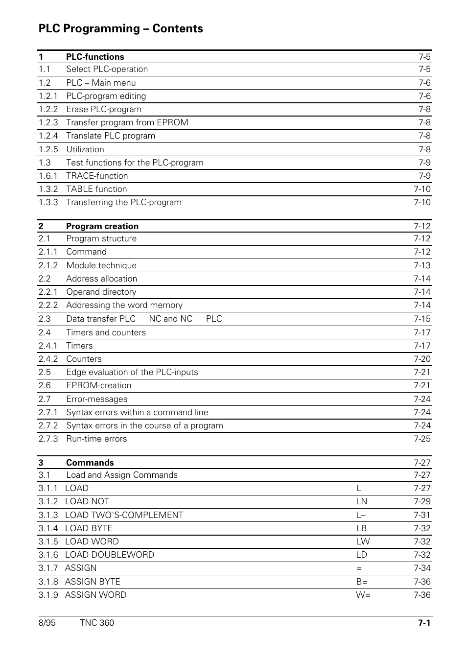 Plc programming, Plc programming – contents 7 | HEIDENHAIN TNC 335 Technical Manual User Manual | Page 380 / 581