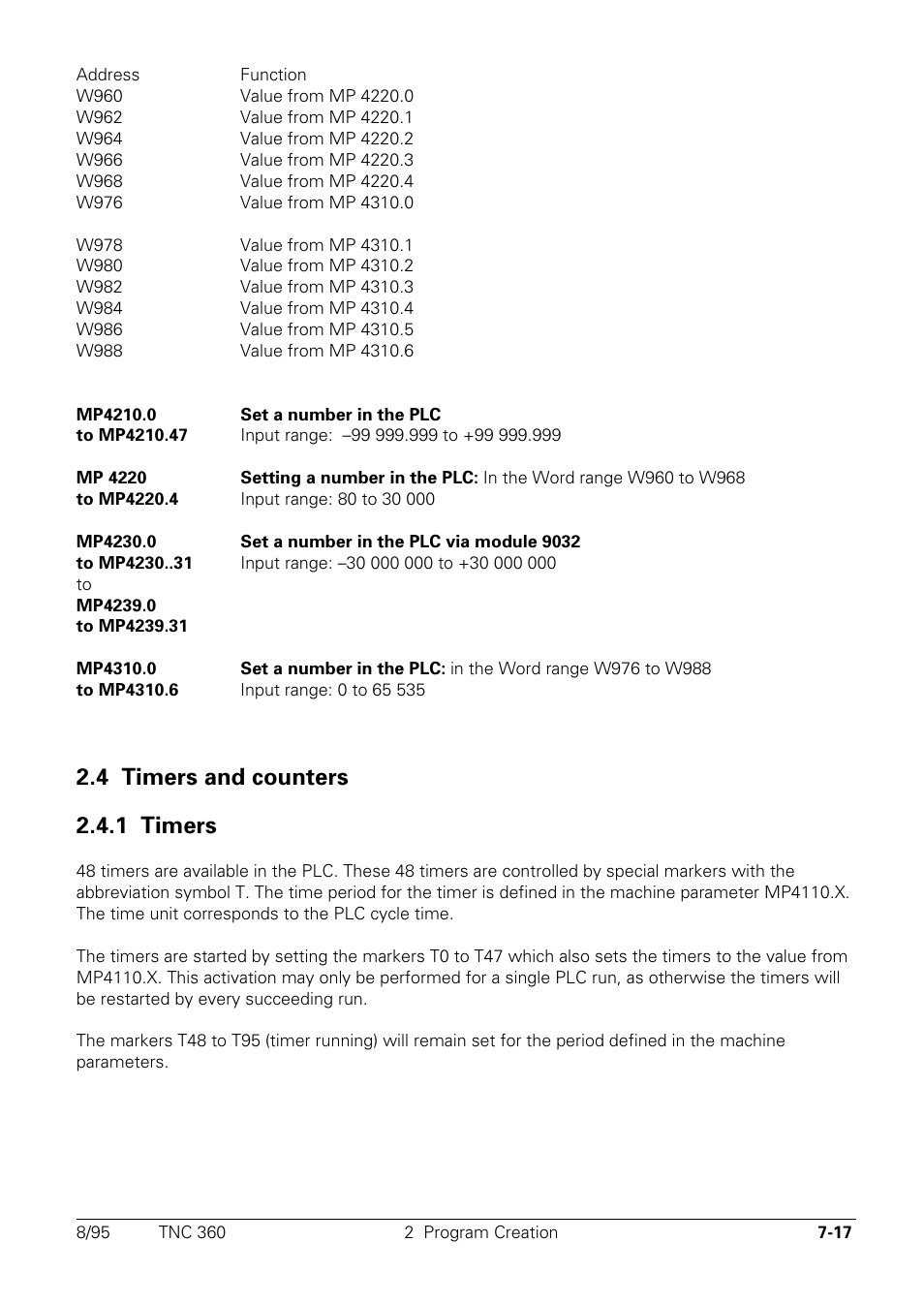 Timers and counters, 1 timers, 4 timers and counters 2.4.1 timers | HEIDENHAIN TNC 335 Technical Manual User Manual | Page 396 / 581