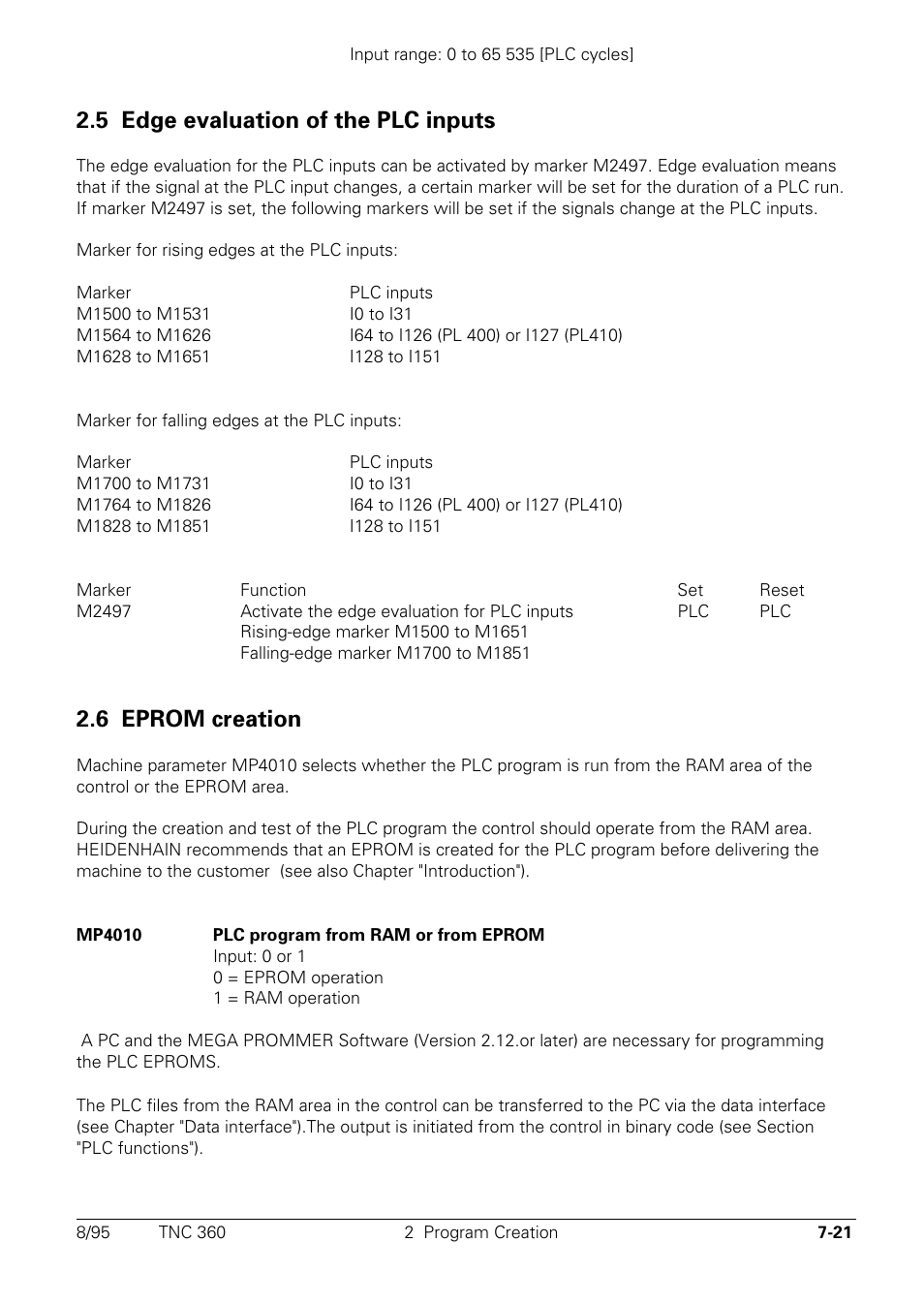 Edge evaluation of the plc-inputs, Eprom-creation, 5 edge evaluation of the plc inputs | 6 eprom creation | HEIDENHAIN TNC 335 Technical Manual User Manual | Page 400 / 581