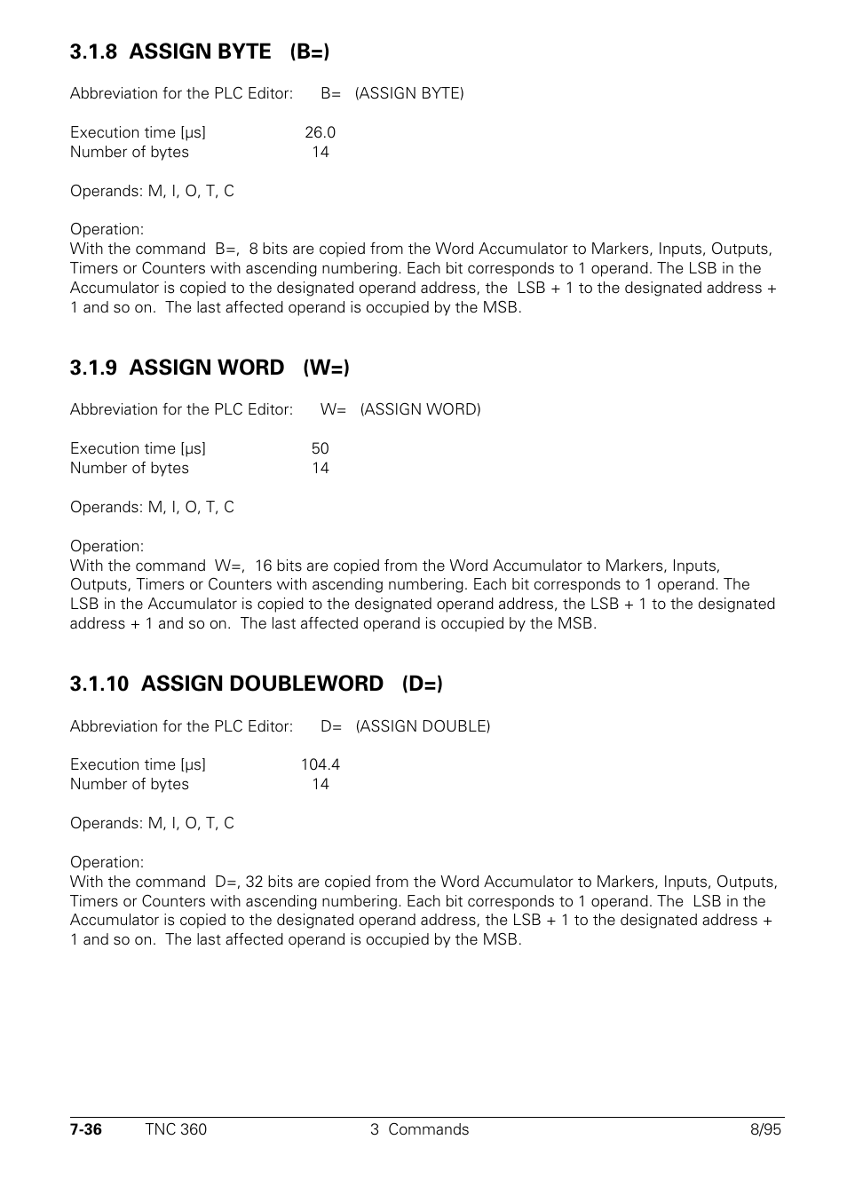 8 assign byte, 9 assign word, 10 assign doubleword | 8 assign byte (b=) b, 9 assign word (w=) w, 10 assign doubleword (d=) d | HEIDENHAIN TNC 335 Technical Manual User Manual | Page 415 / 581