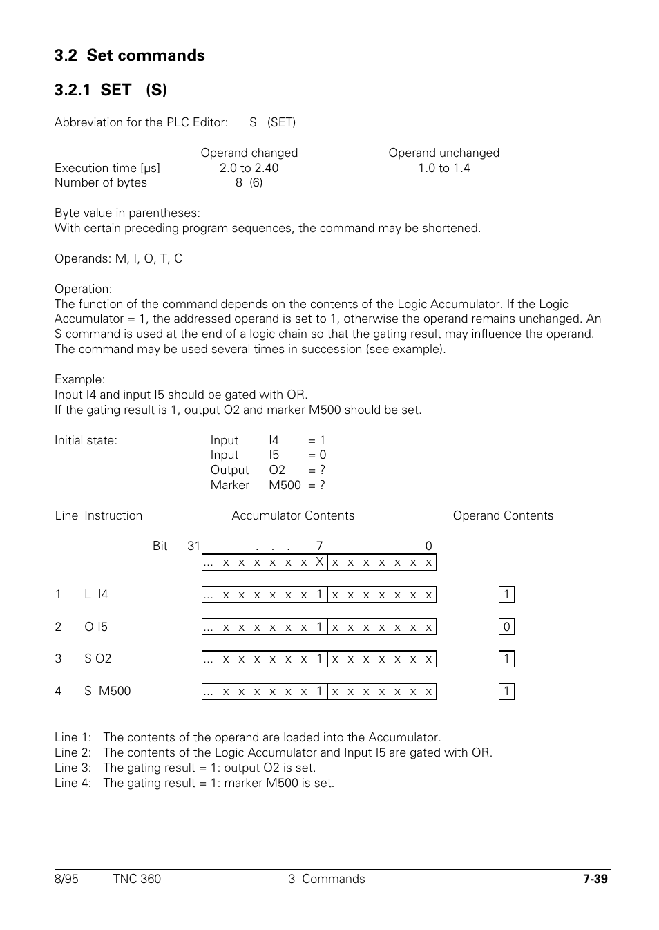 Set-commands, 1 set, 2 set commands 3.2.1 set (s) s | HEIDENHAIN TNC 335 Technical Manual User Manual | Page 418 / 581