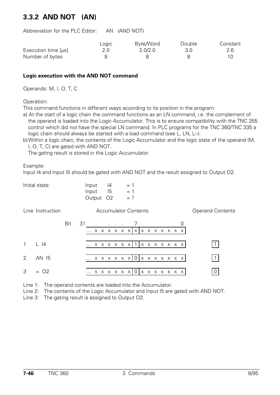 2 and not, 2 and not (an) an | HEIDENHAIN TNC 335 Technical Manual User Manual | Page 425 / 581