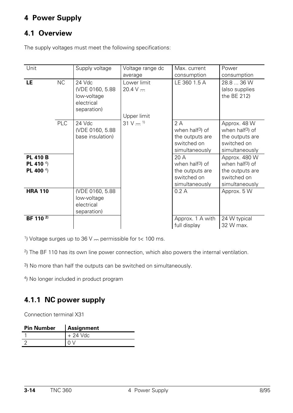 Power supply, Overview, Nc power supply | 4 power supply 4.1 overview, 1 nc power supply | HEIDENHAIN TNC 335 Technical Manual User Manual | Page 43 / 581