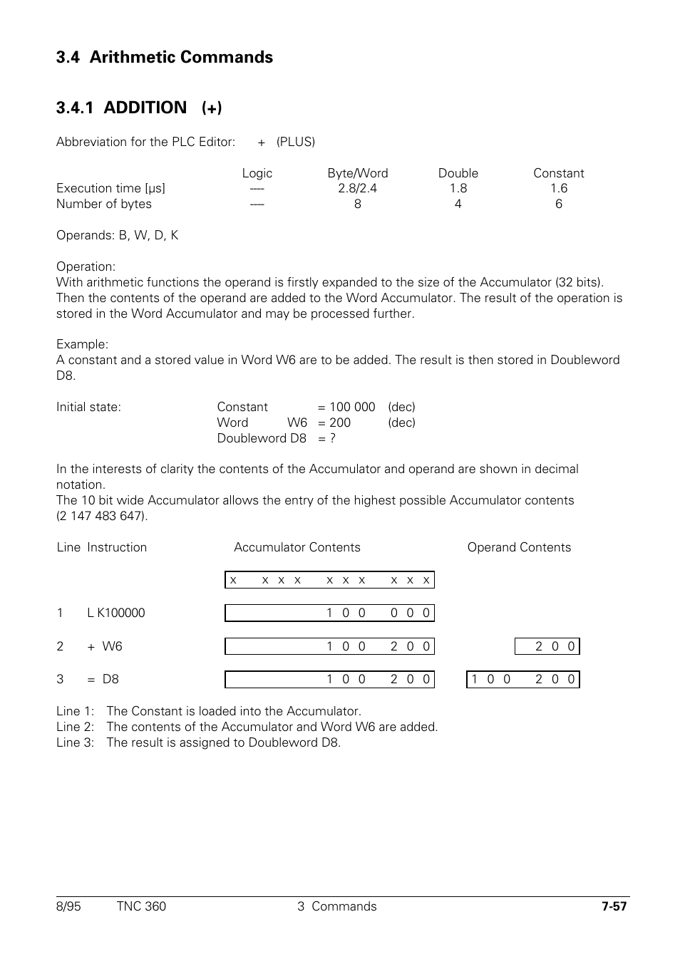 Arithmetic commands, 1 addition, 4 arithmetic commands 3.4.1 addition (+) | HEIDENHAIN TNC 335 Technical Manual User Manual | Page 436 / 581