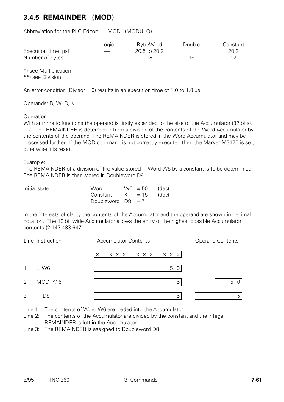 5 remainder, 5 remainder (mod) mod | HEIDENHAIN TNC 335 Technical Manual User Manual | Page 440 / 581