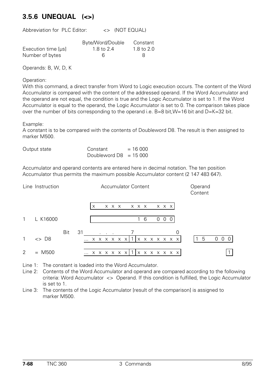 6 unequal, 6 unequal (<>) | HEIDENHAIN TNC 335 Technical Manual User Manual | Page 447 / 581