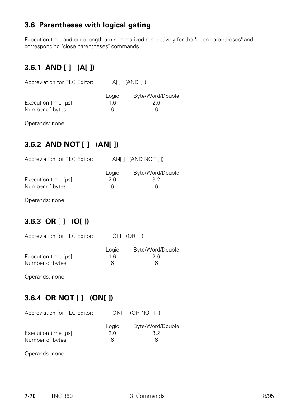 Parentheses with logical gating, 1 and, 2 and not | 3 or, 4 or not, 6 parentheses with logical gating, 1 and [ ] (a[ ]) a, 2 and not [ ] (an[ ]) an, 3 or [ ] (o[ ]) o, 4 or not [ ] (on[ ]) on | HEIDENHAIN TNC 335 Technical Manual User Manual | Page 449 / 581