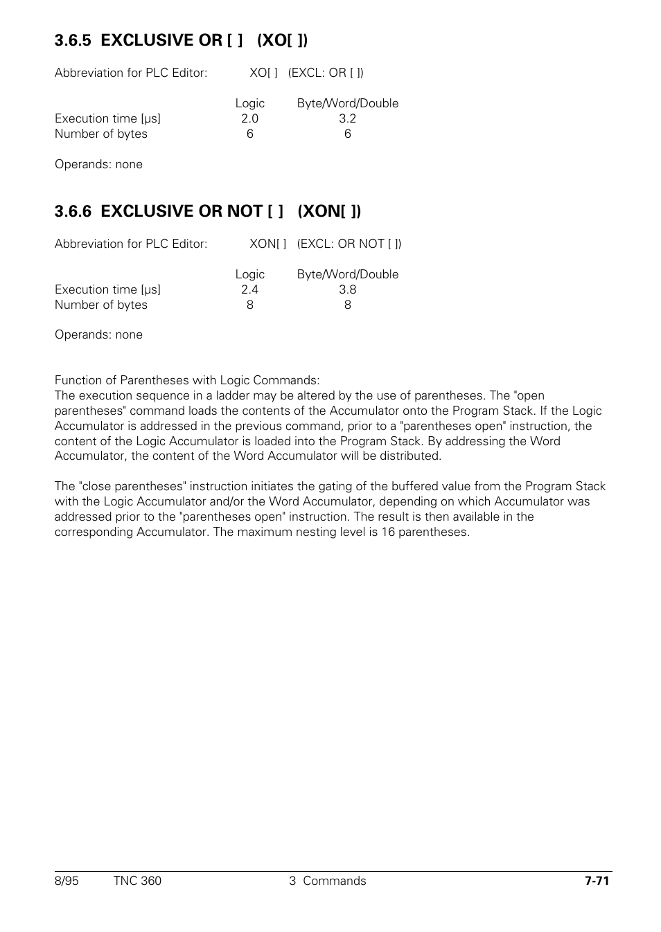 5 exclusive or, 6 exclusive or not, 5 exclusive or [ ] (xo[ ]) xo | 6 exclusive or not [ ] (xon[ ]) xon | HEIDENHAIN TNC 335 Technical Manual User Manual | Page 450 / 581