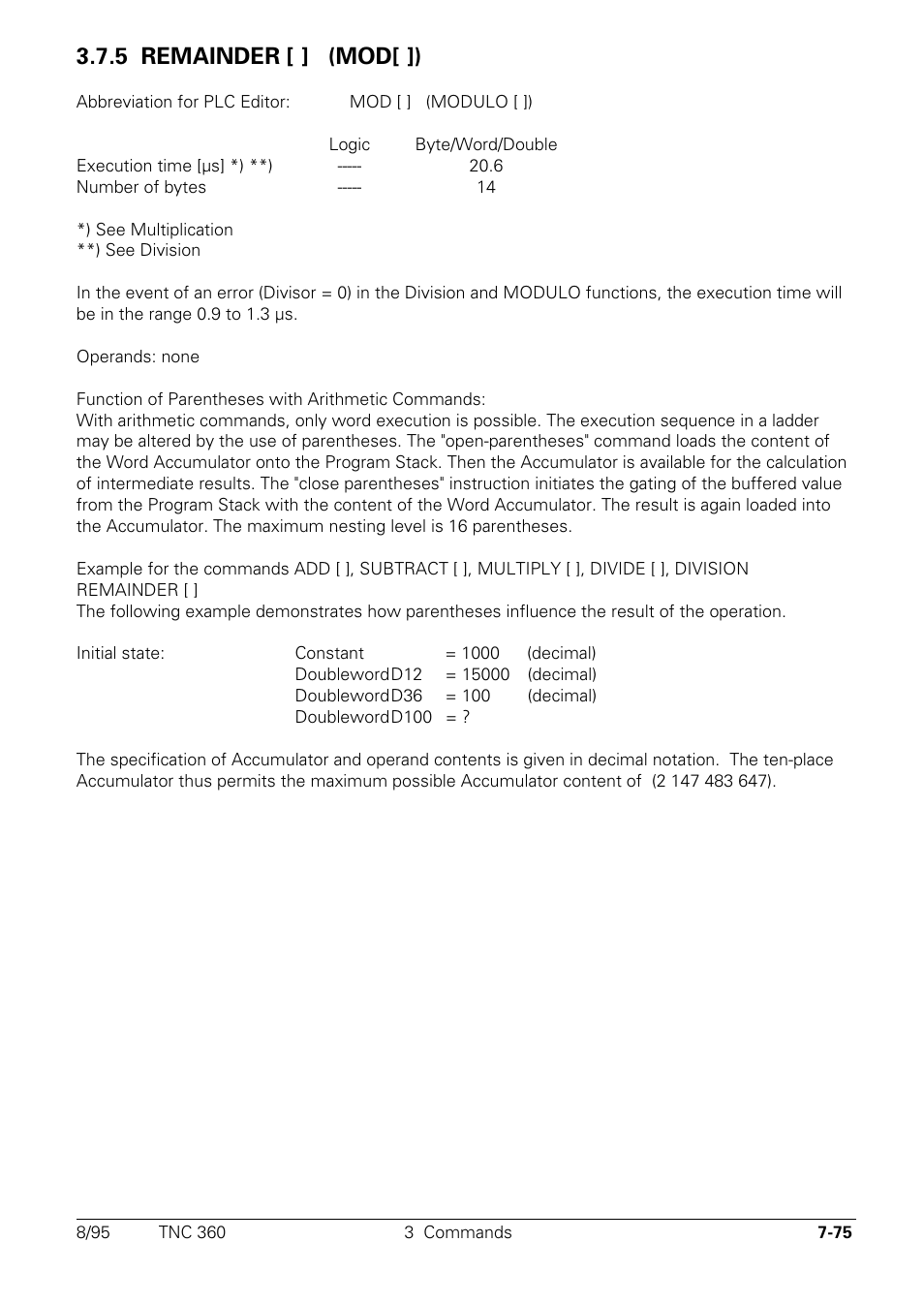 5 remainder, 5 remainder [ ] (mod[ ]) mod | HEIDENHAIN TNC 335 Technical Manual User Manual | Page 454 / 581