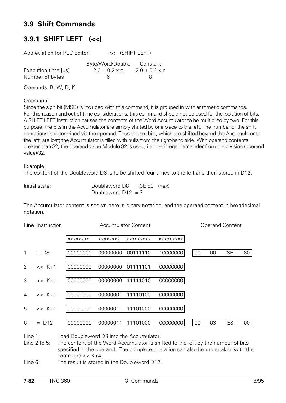 Shift commands, 1 shift left, 9 shift commands 3.9.1 shift left (<<) | HEIDENHAIN TNC 335 Technical Manual User Manual | Page 461 / 581