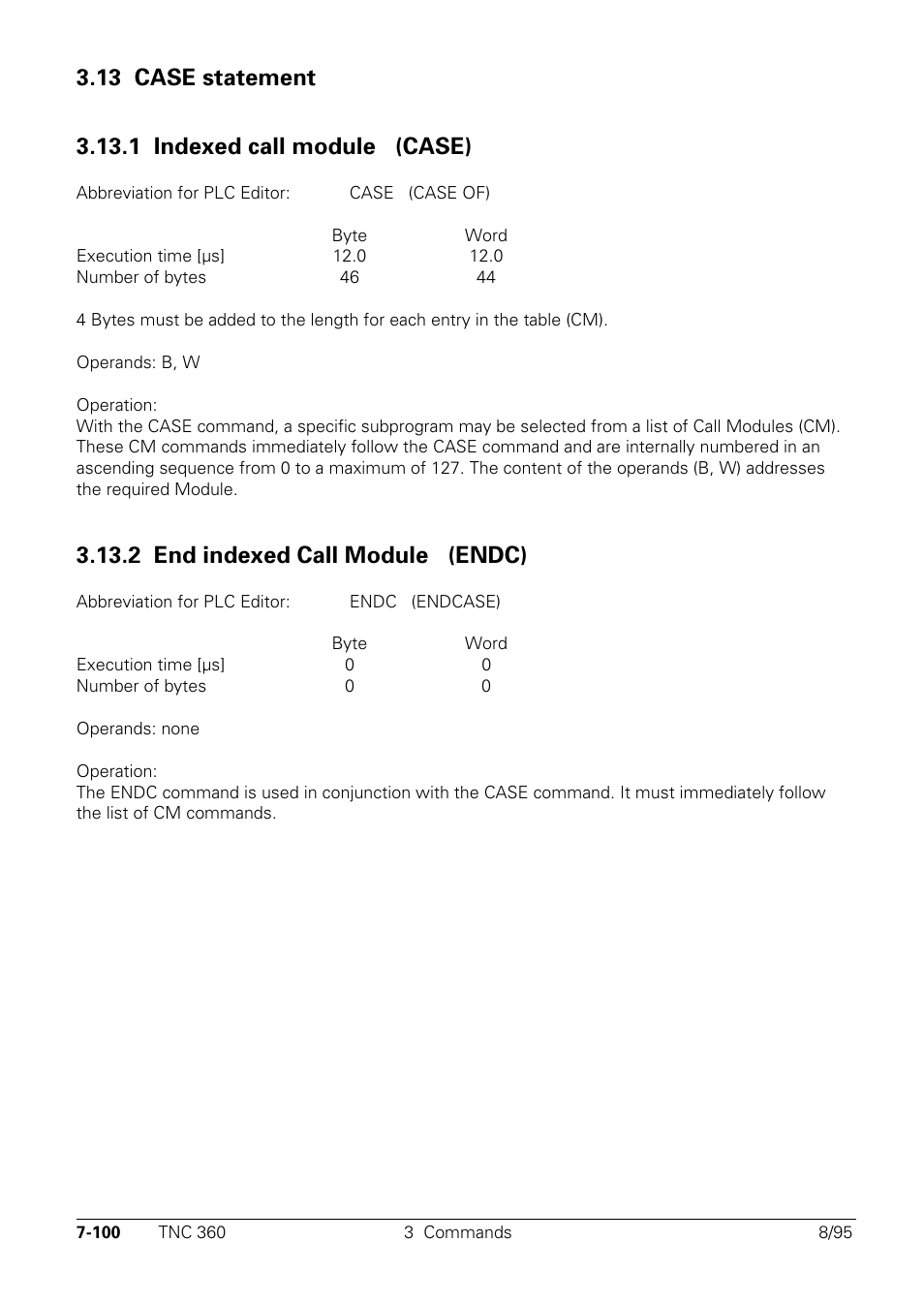 13 case statement, 1 indexed call module, Case | 2 end indexed call module, Endc, 2 end indexed call module (endc) endc | HEIDENHAIN TNC 335 Technical Manual User Manual | Page 479 / 581