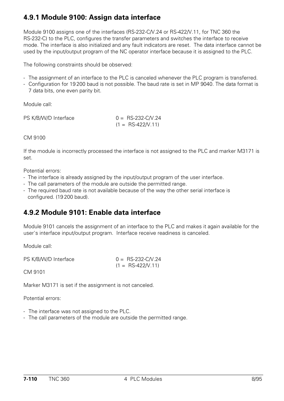 1 module 9100: assign data interface, 2 module 9101: enable data interface | HEIDENHAIN TNC 335 Technical Manual User Manual | Page 489 / 581