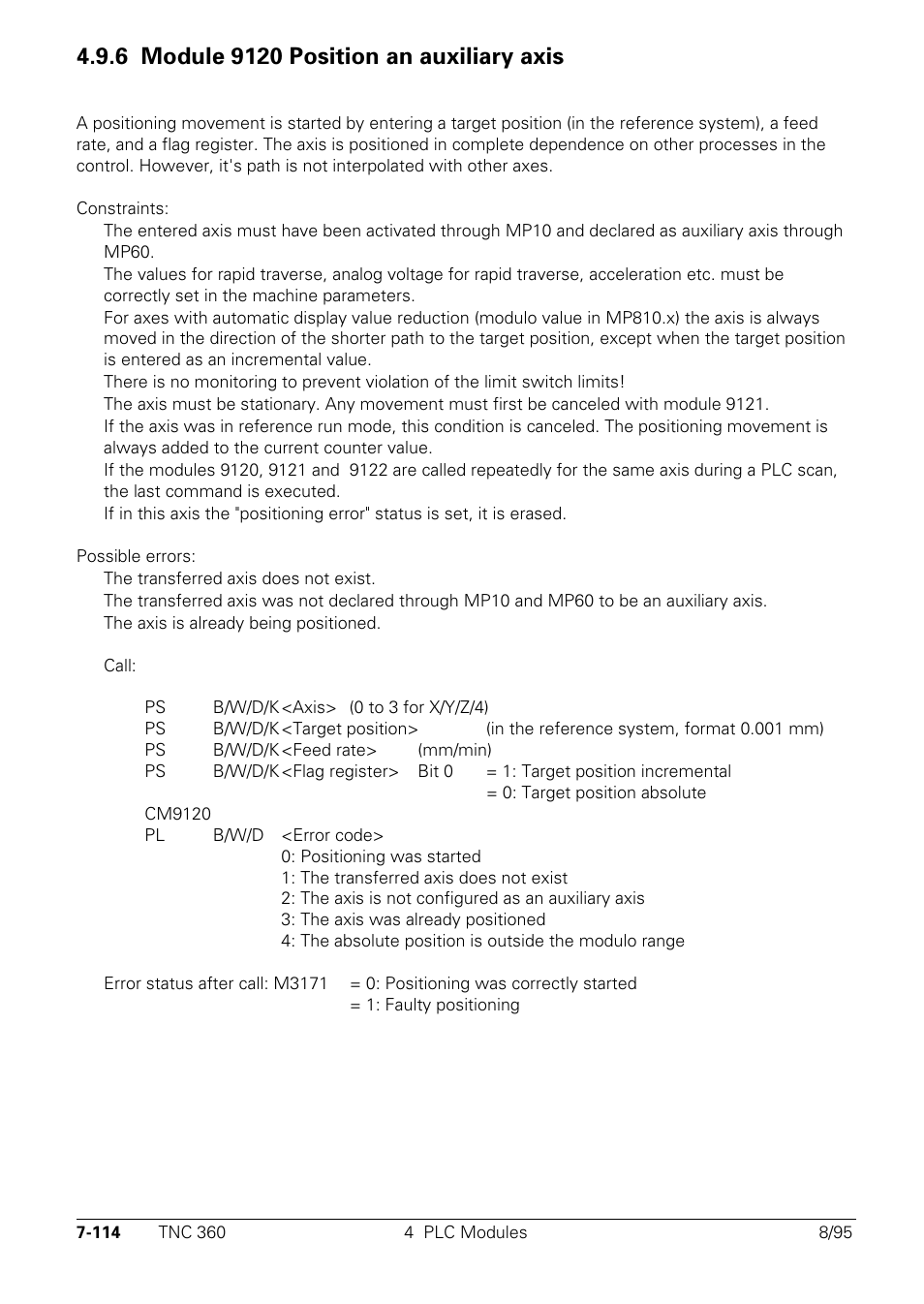 Module 9120: position an auxiliary axis | HEIDENHAIN TNC 335 Technical Manual User Manual | Page 493 / 581