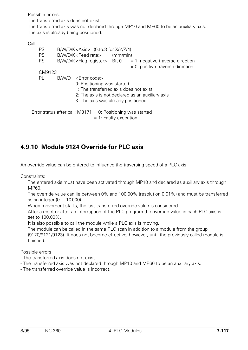 10 module 9124: override for plc axis | HEIDENHAIN TNC 335 Technical Manual User Manual | Page 496 / 581