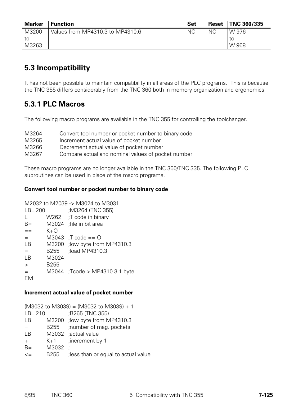 3 incompatibility, 1 plc macros | HEIDENHAIN TNC 335 Technical Manual User Manual | Page 504 / 581