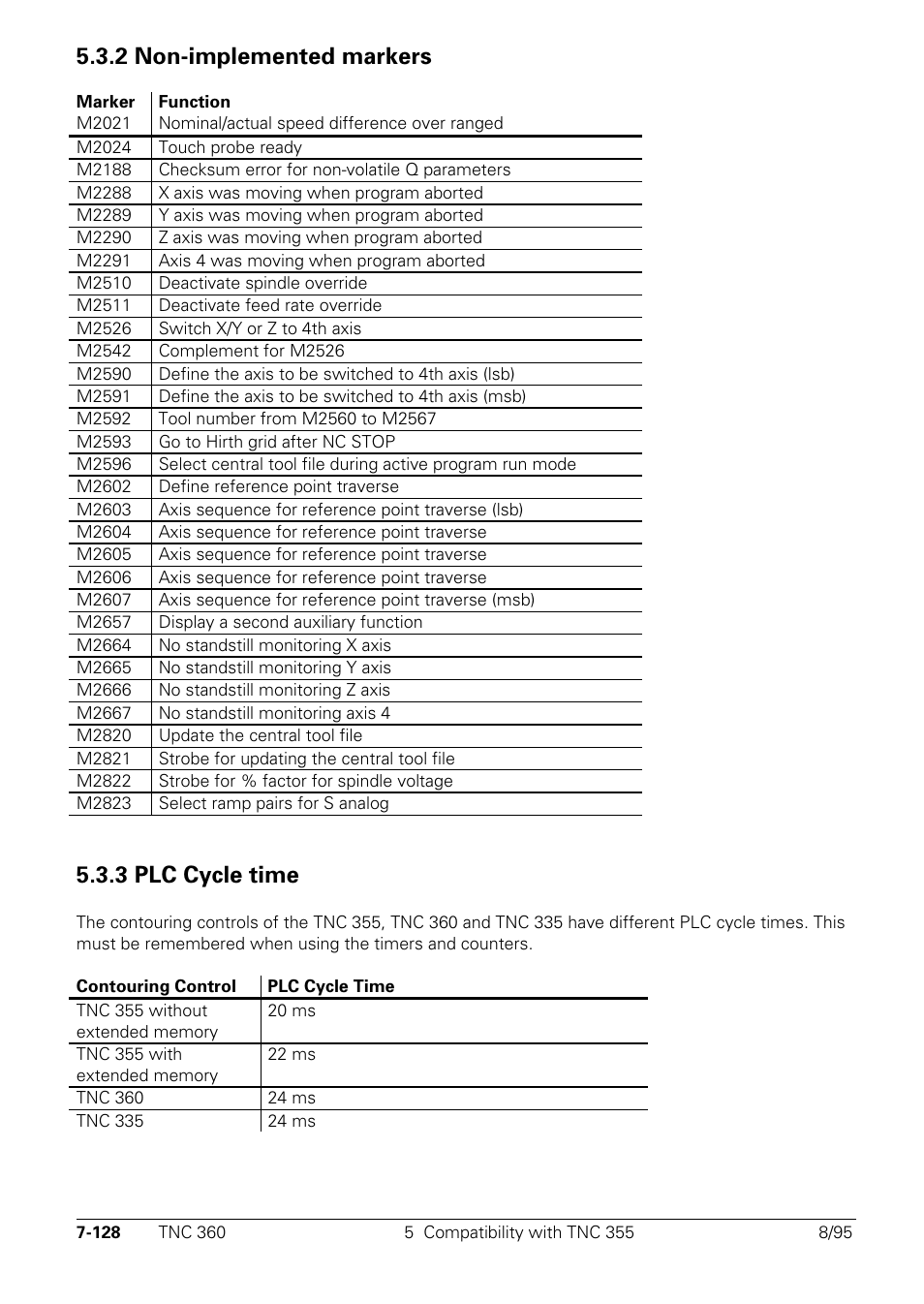 2 non-implemented, Markers, 3 plc cycle time | 2 non-implemented markers | HEIDENHAIN TNC 335 Technical Manual User Manual | Page 507 / 581