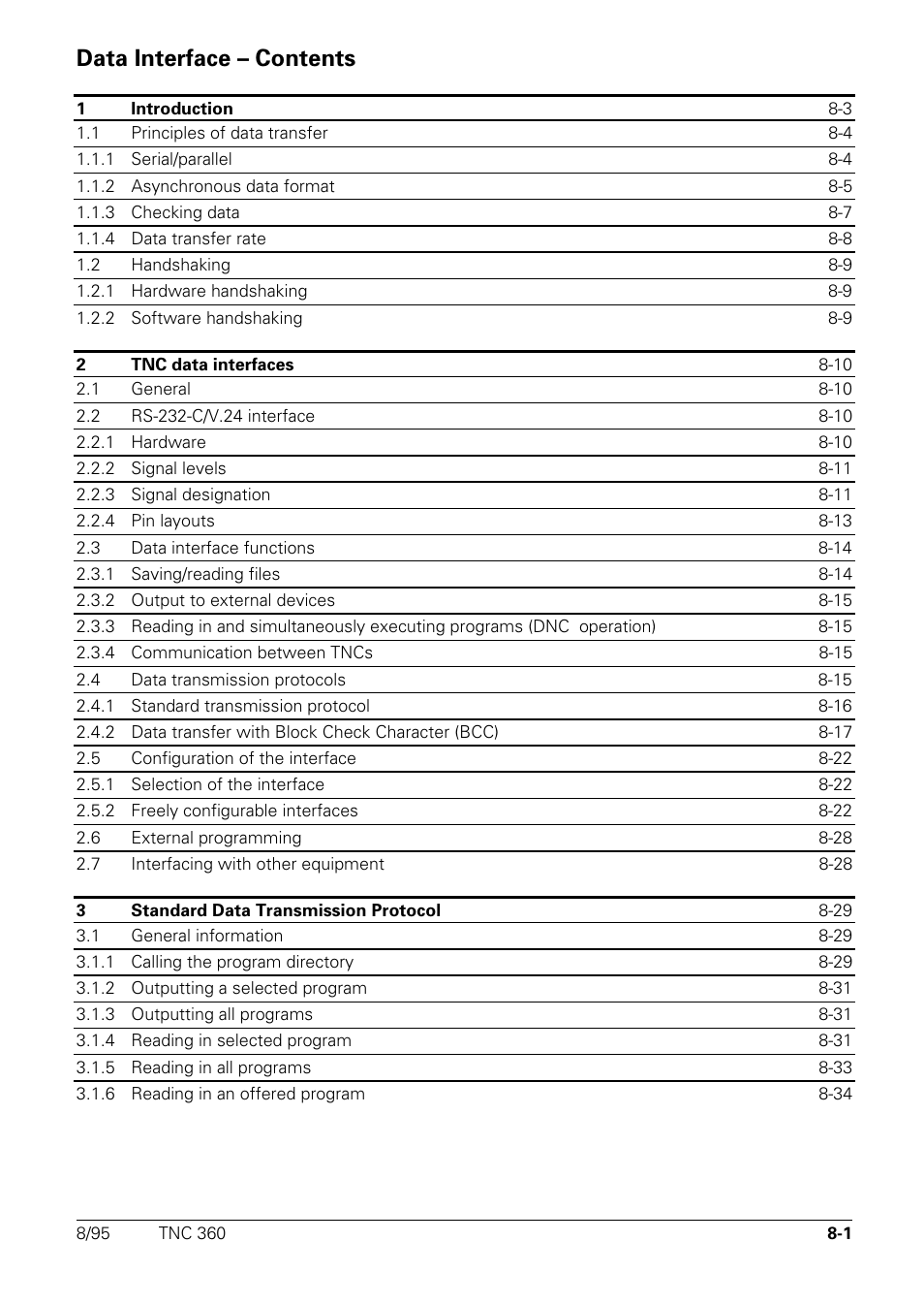 Data interfaces, Data interface – contents 8 | HEIDENHAIN TNC 335 Technical Manual User Manual | Page 508 / 581