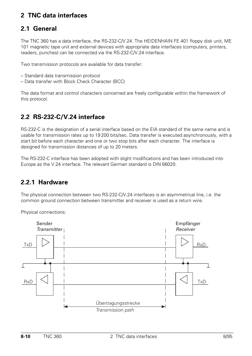 Tnc data interfaces, General, Rs-232-c/v.24 interface | 1 hardware, 2 tnc data interfaces 2.1 general | HEIDENHAIN TNC 335 Technical Manual User Manual | Page 517 / 581