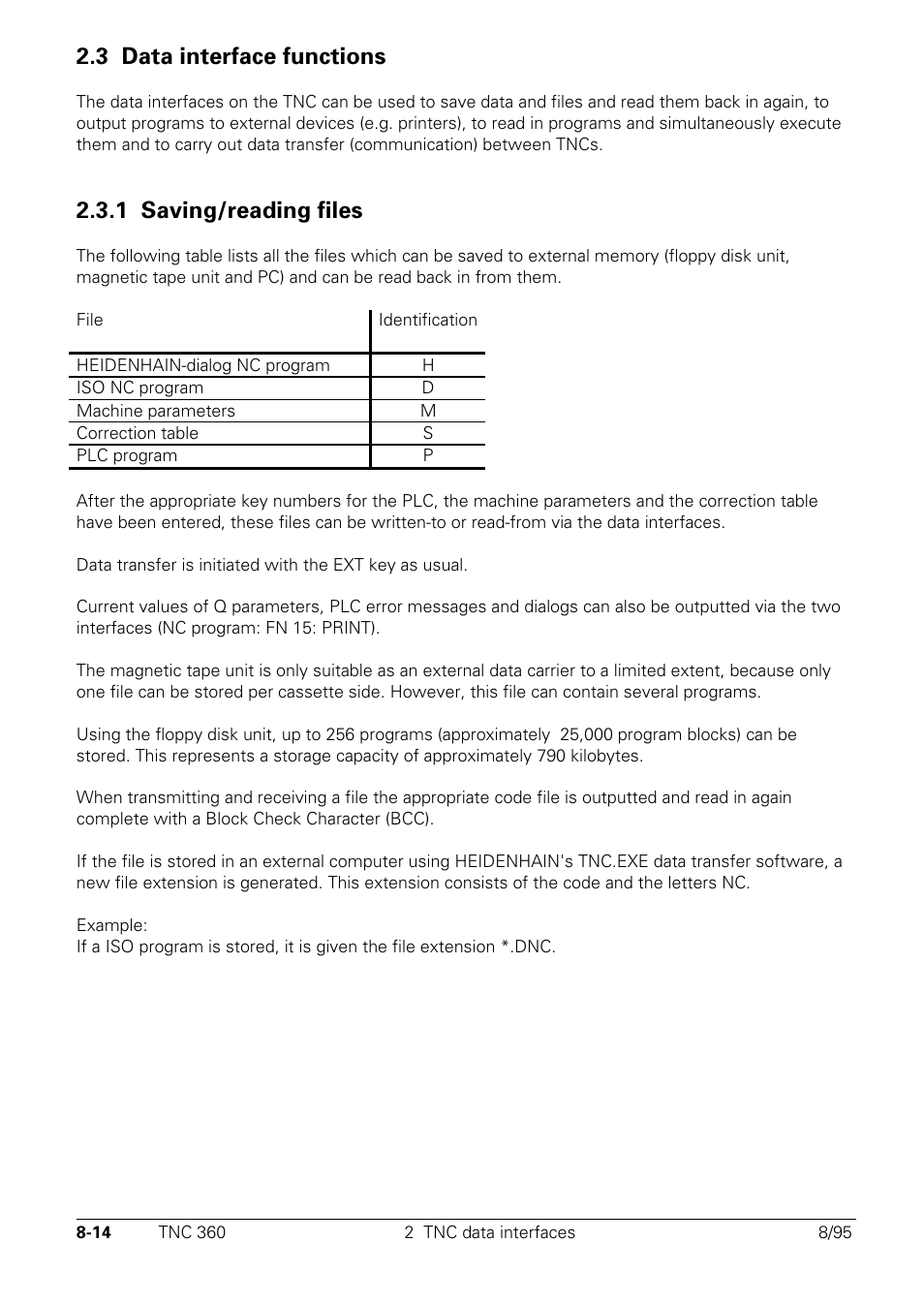 Data interface functions, 1 saving/reading files, 3 data interface functions | HEIDENHAIN TNC 335 Technical Manual User Manual | Page 521 / 581