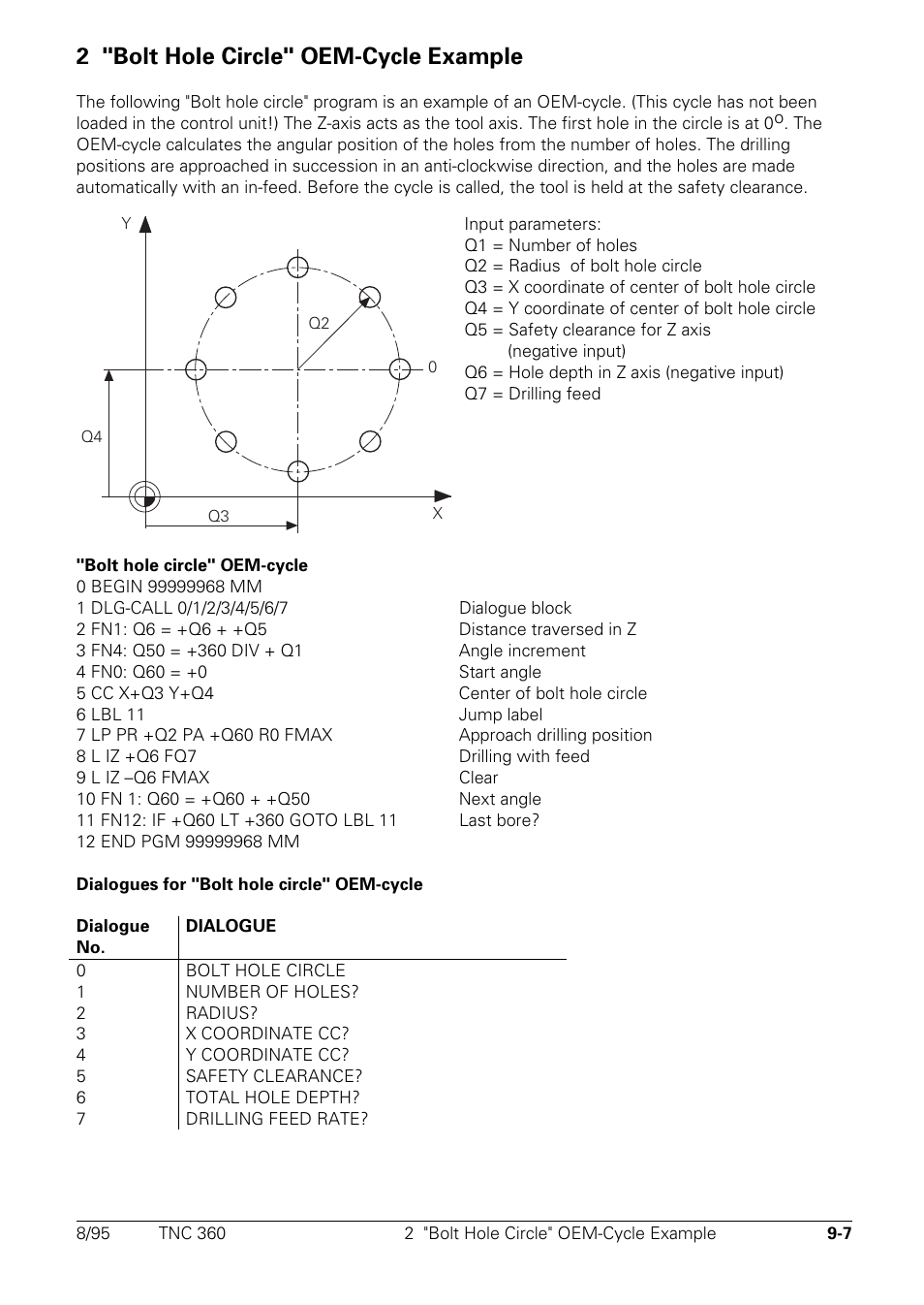 Bolt hole circle" oem-cycle example, 2 "bolt hole circle" oem-cycle example | HEIDENHAIN TNC 335 Technical Manual User Manual | Page 559 / 581