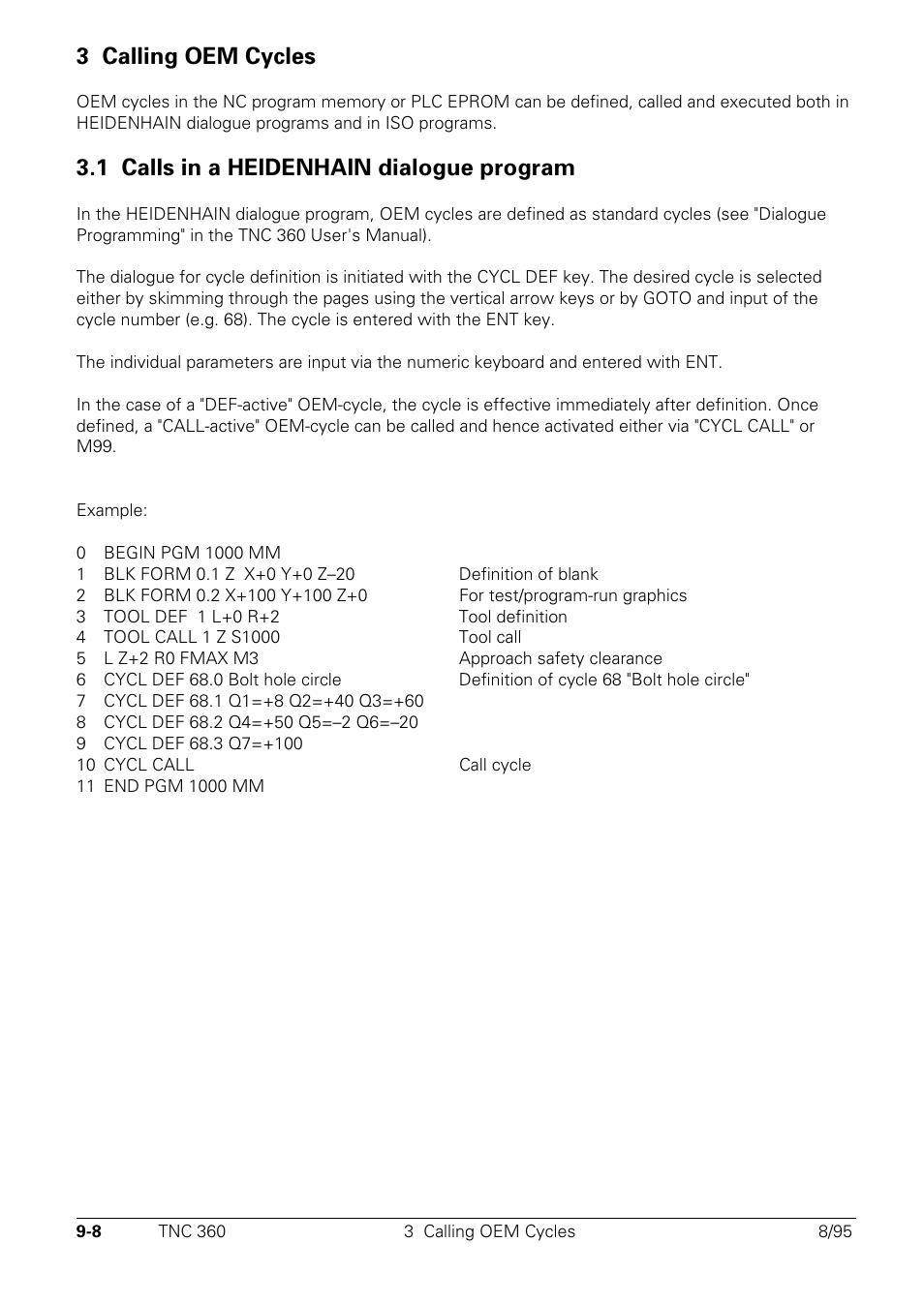 Calling oem cycles, Calls in a heidenhain dialogue program, 3 calling oem cycles | 1 calls in a heidenhain dialogue program | HEIDENHAIN TNC 335 Technical Manual User Manual | Page 560 / 581