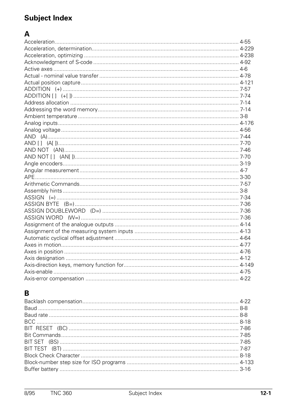 Index, Subject index a | HEIDENHAIN TNC 335 Technical Manual User Manual | Page 572 / 581