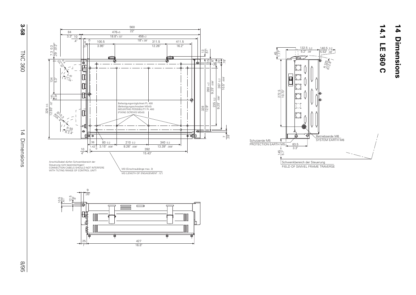 Dimensions, Le 360 c | HEIDENHAIN TNC 335 Technical Manual User Manual | Page 80 / 581