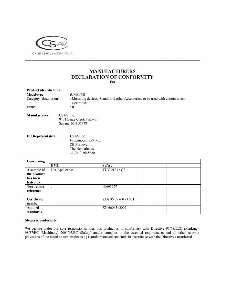 Chief Manufacturing ICMPFM1S User Manual | Page 62 / 64