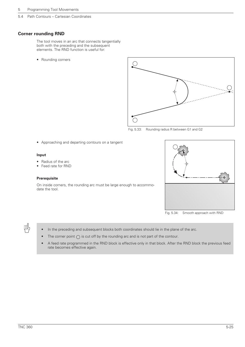 Corner rounding rnd | HEIDENHAIN TNC 360 User Manual User Manual | Page 109 / 237