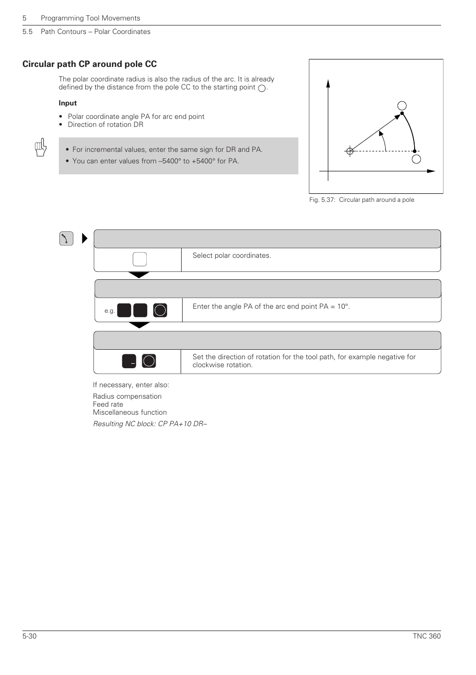 Circular path cp around pole cc | HEIDENHAIN TNC 360 User Manual User Manual | Page 114 / 237