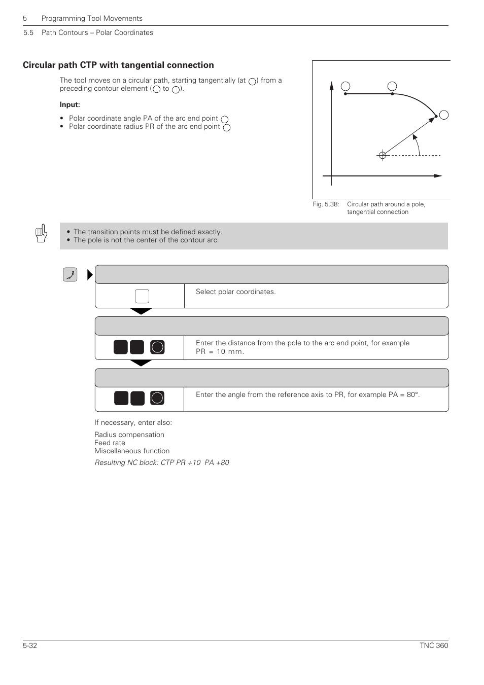 Circular path ctp with tangential connection | HEIDENHAIN TNC 360 User Manual User Manual | Page 116 / 237