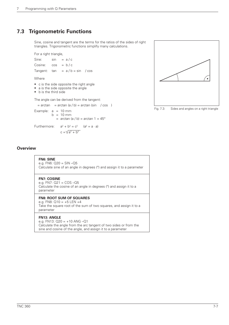 Trigonometric functions, Overview, 3 trigonometric functions | Bc a α | HEIDENHAIN TNC 360 User Manual User Manual | Page 141 / 237