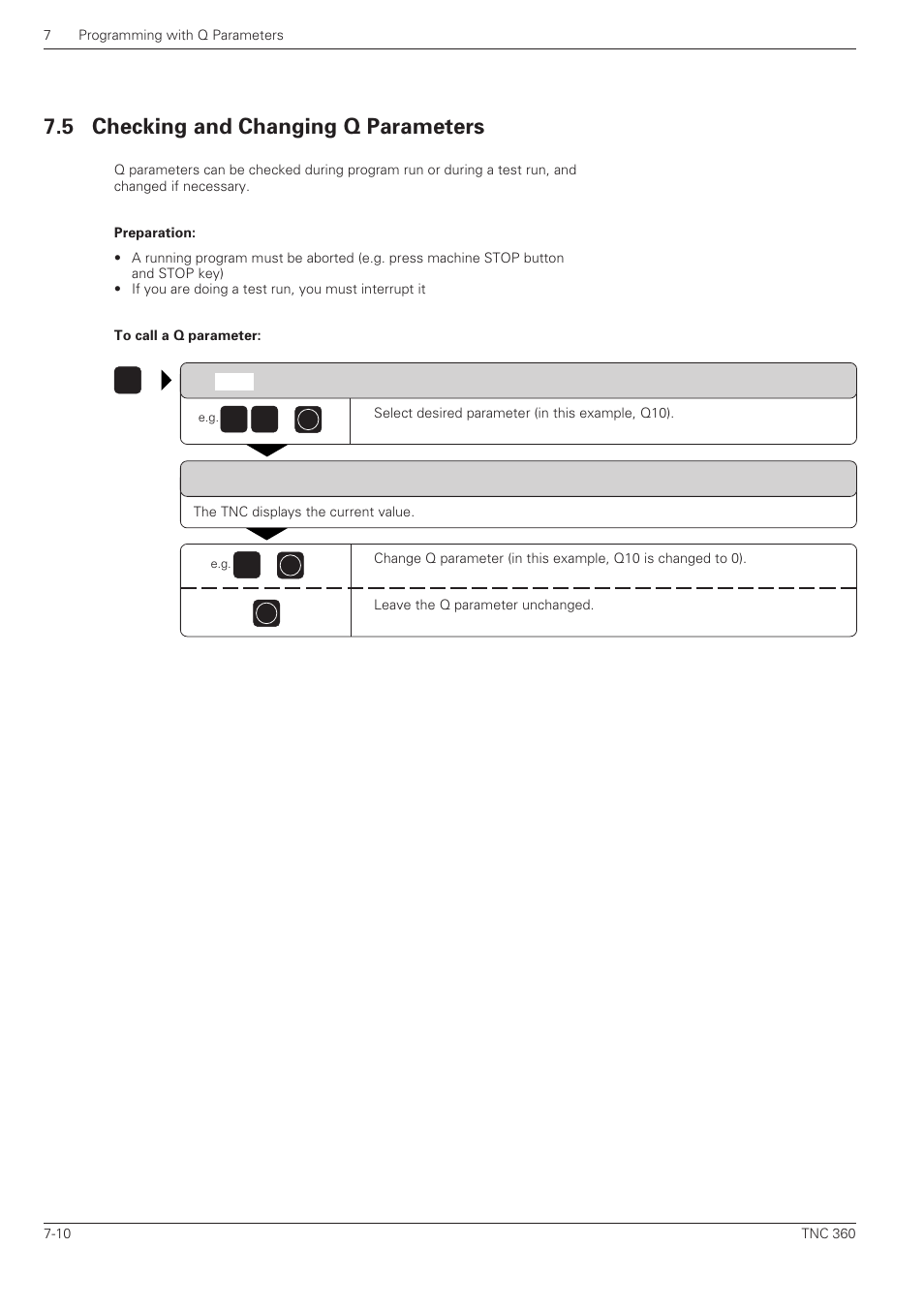 Checking and changing q parameters -10, 5 checking and changing q parameters | HEIDENHAIN TNC 360 User Manual User Manual | Page 144 / 237