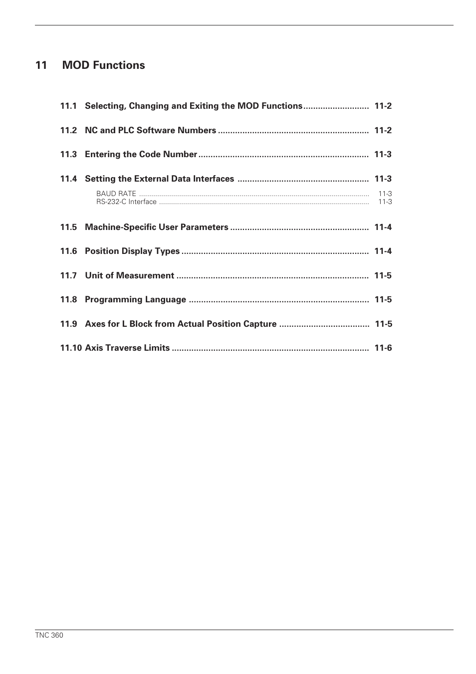 Mod-functions, 11 mod functions | HEIDENHAIN TNC 360 User Manual User Manual | Page 18 / 237