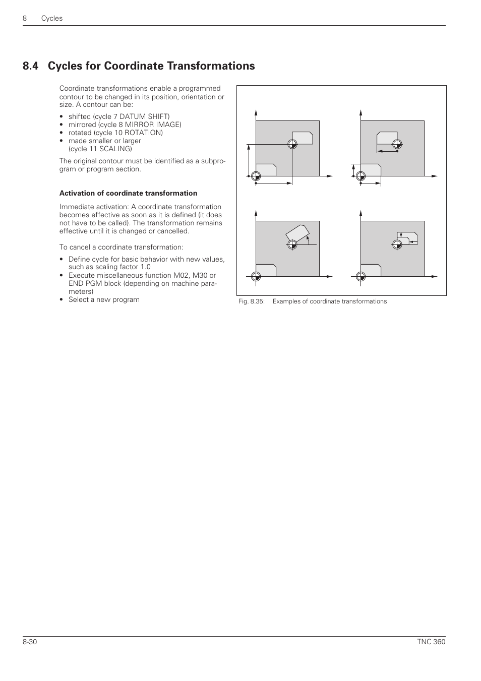 Cycles for coordinate transformations -30, 4 cycles for coordinate transformations | HEIDENHAIN TNC 360 User Manual User Manual | Page 183 / 237