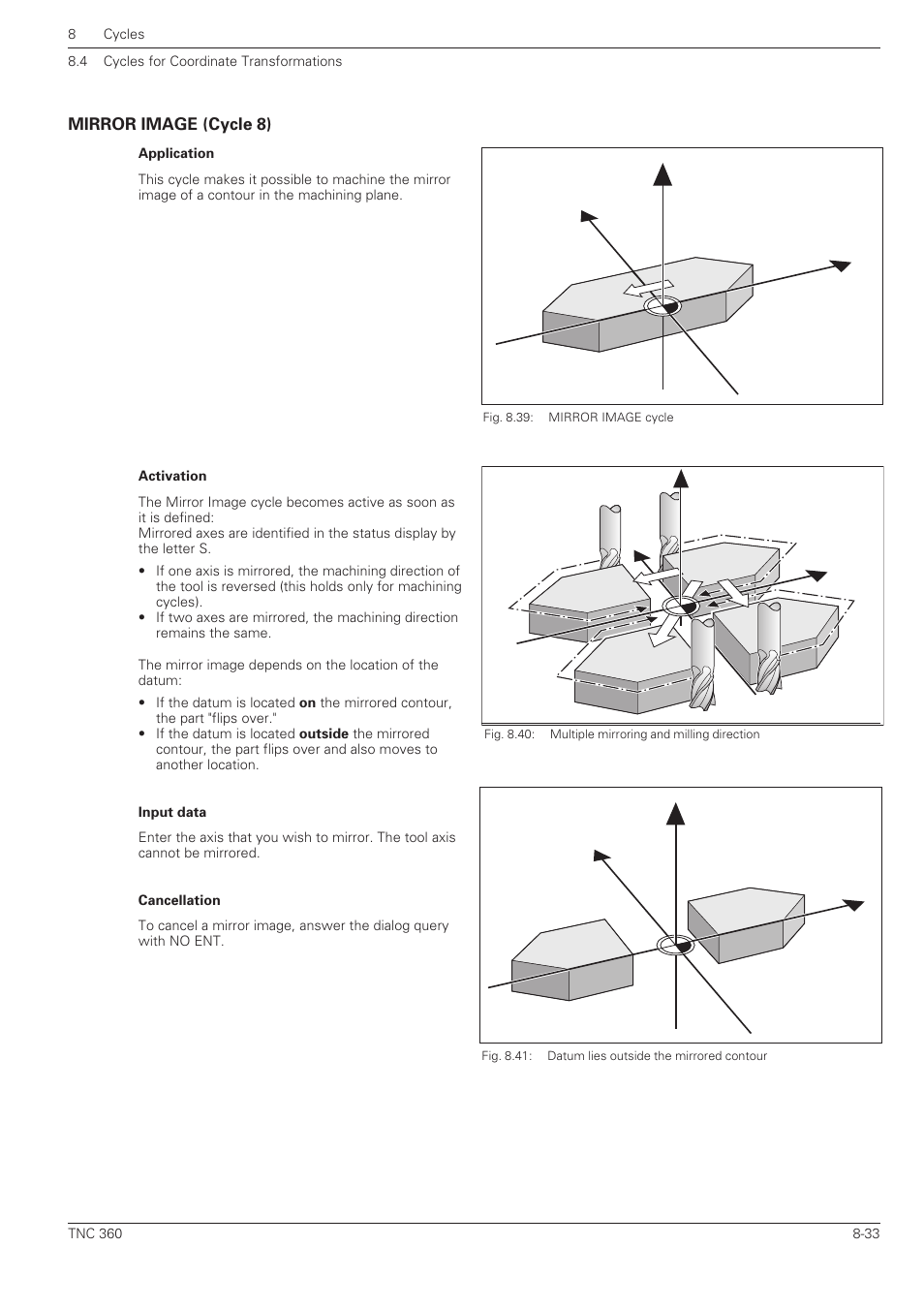 Mirror image (cycle 8), Yx z | HEIDENHAIN TNC 360 User Manual User Manual | Page 186 / 237
