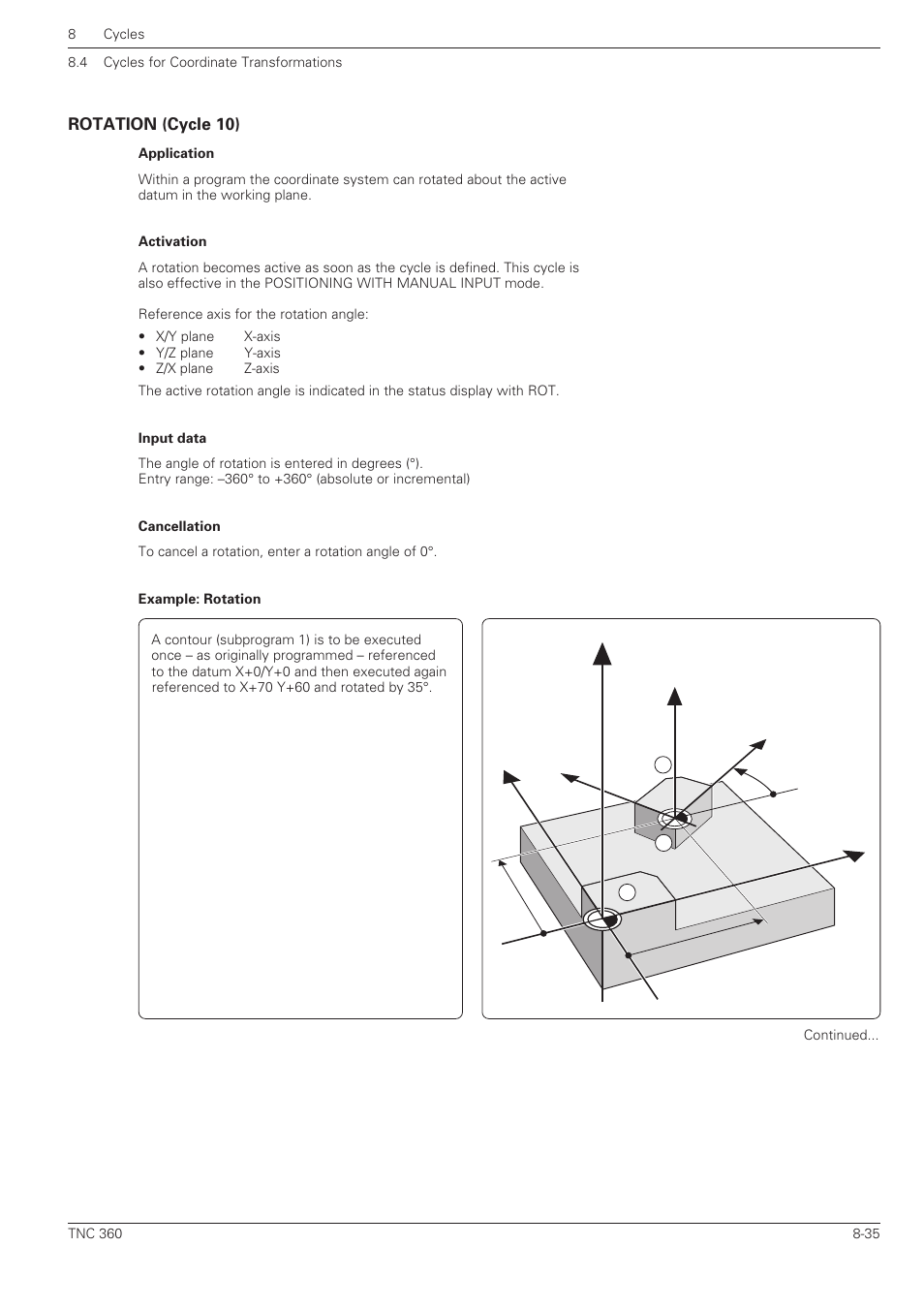 Rotation (cycle 10), Xy z, Yx z | HEIDENHAIN TNC 360 User Manual User Manual | Page 188 / 237