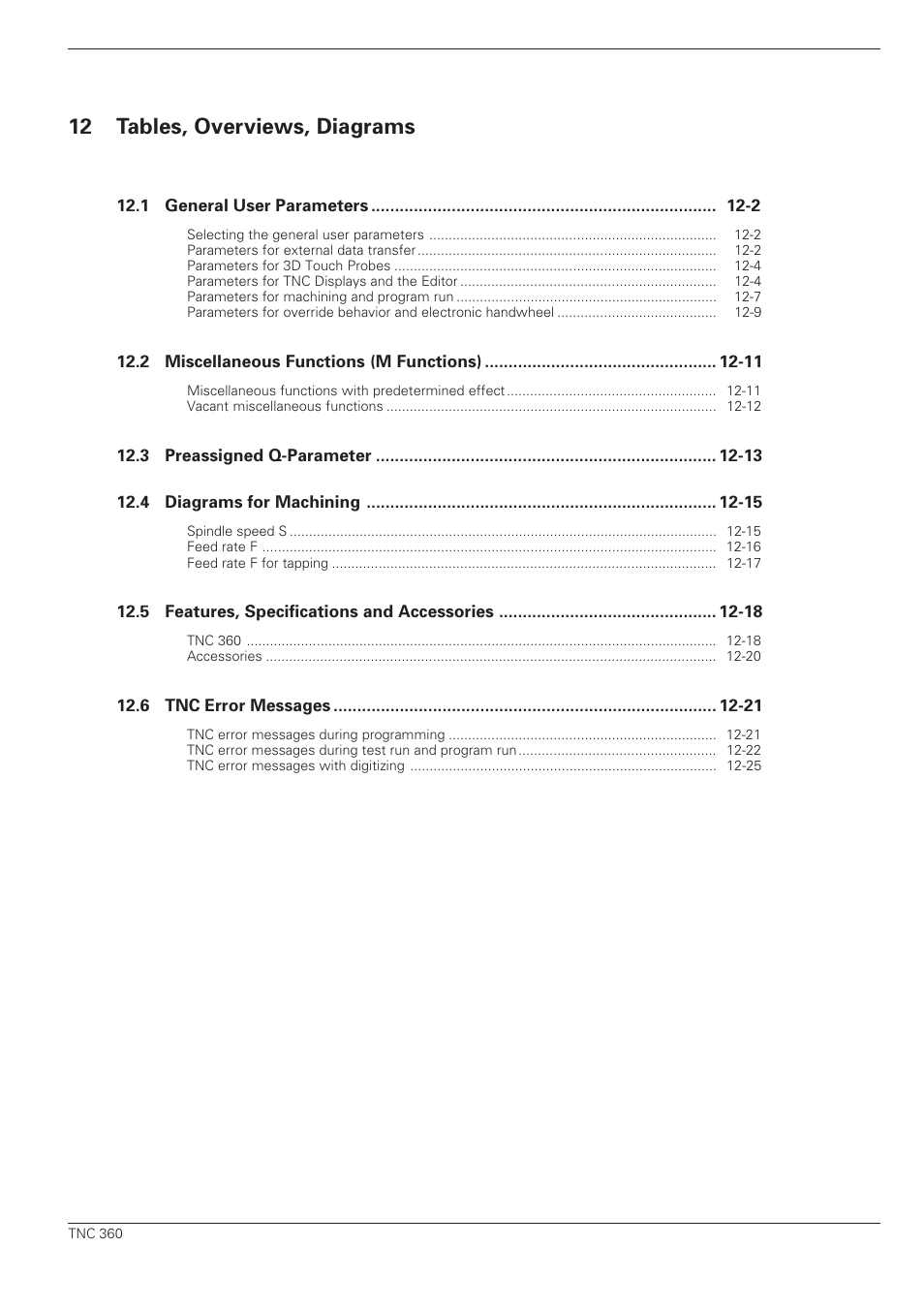 Tabels and overviews, 12 tables, overviews, diagrams | HEIDENHAIN TNC 360 User Manual User Manual | Page 19 / 237
