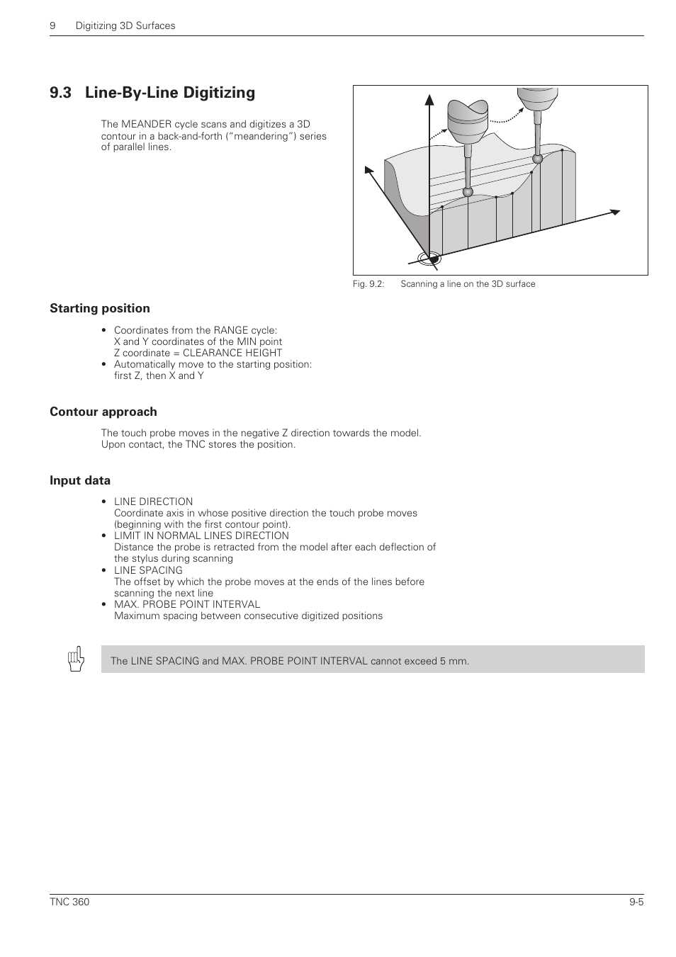 Line-by-line digitizing, Starting position, Contour approach | Input data, 3 line-by-line digitizing, Yx z | HEIDENHAIN TNC 360 User Manual User Manual | Page 196 / 237