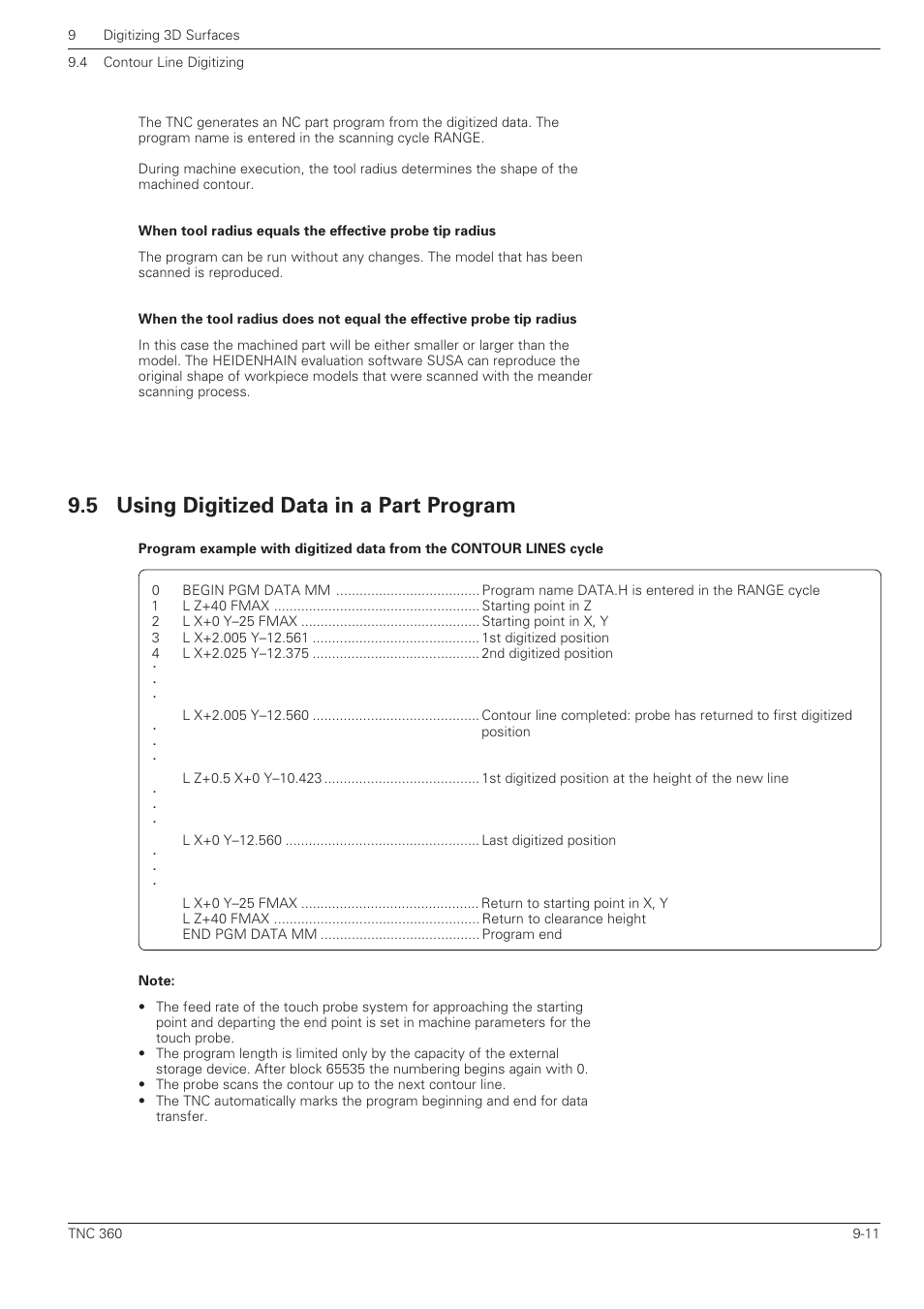 Using digitized data in a part program -11, 5 using digitized data in a part program | HEIDENHAIN TNC 360 User Manual User Manual | Page 202 / 237